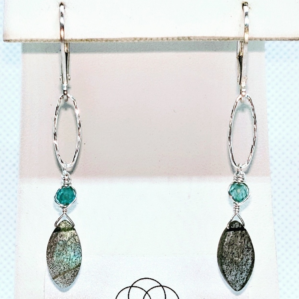 Labradorite, apatite and sterling silver earrings